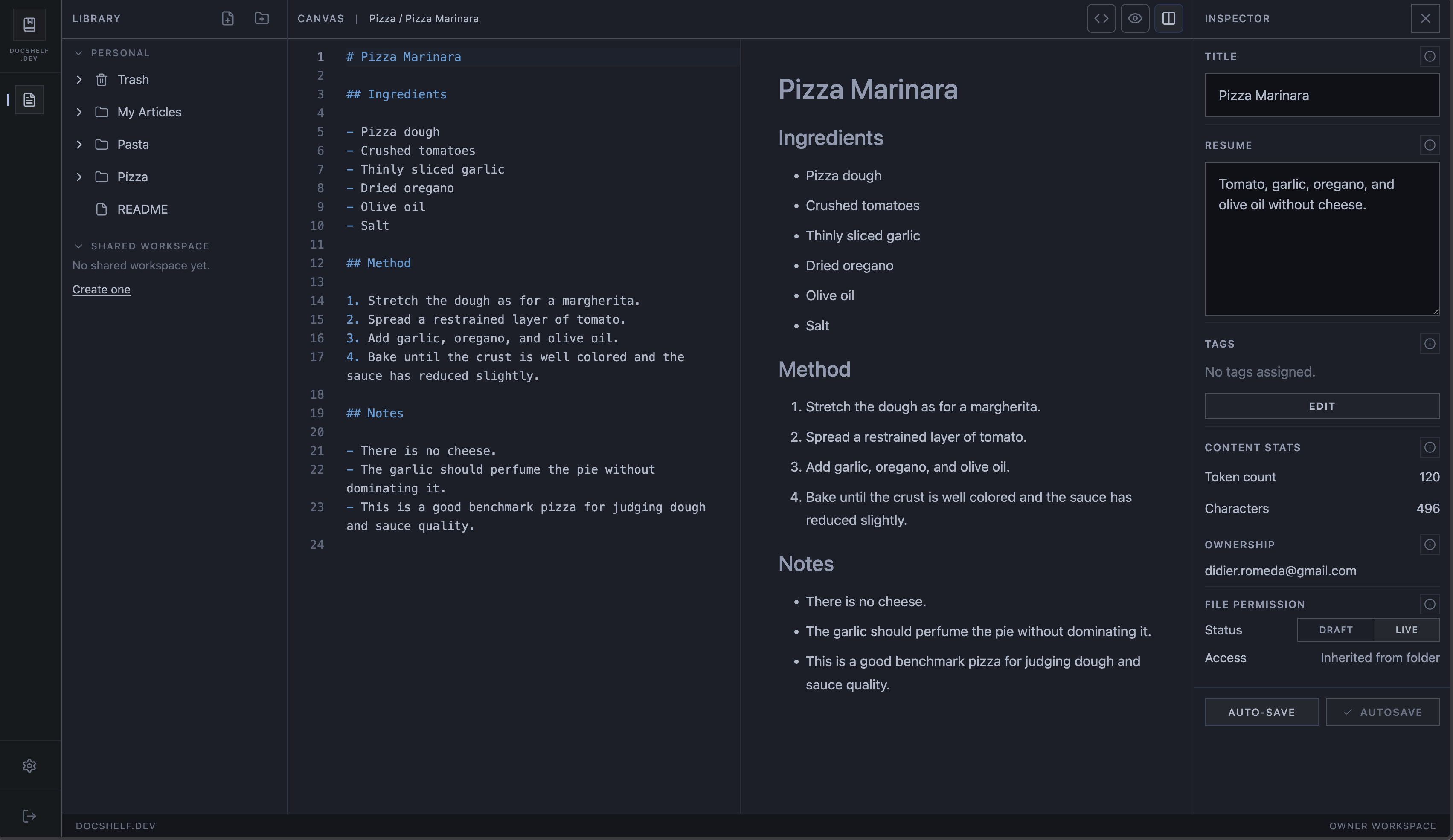 Docshelf editor workspace preview